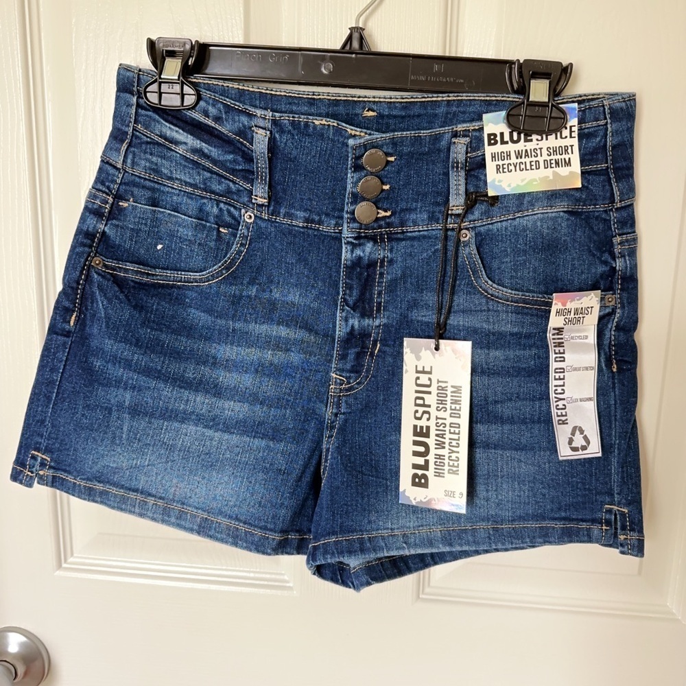 Blue Spice High Waist Blue Denim Shorts - Picture 2 of 6